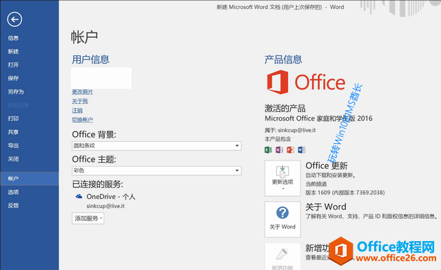 Office - 文件 - 帐户 - 产品信息 - 激活的产品