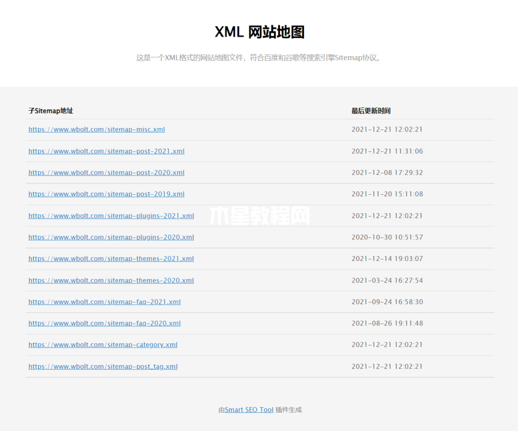 XML站点地图示例