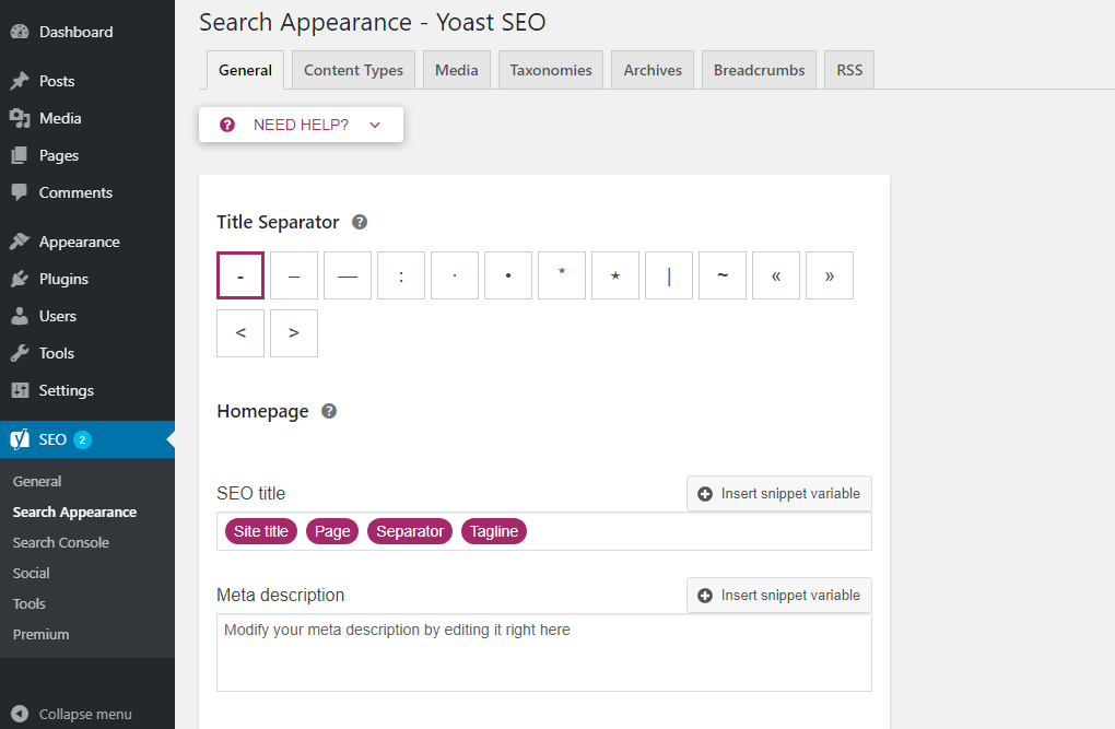 Yoast SEO的设置