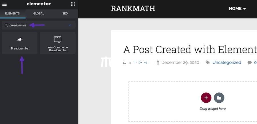在elementor选择面包屑