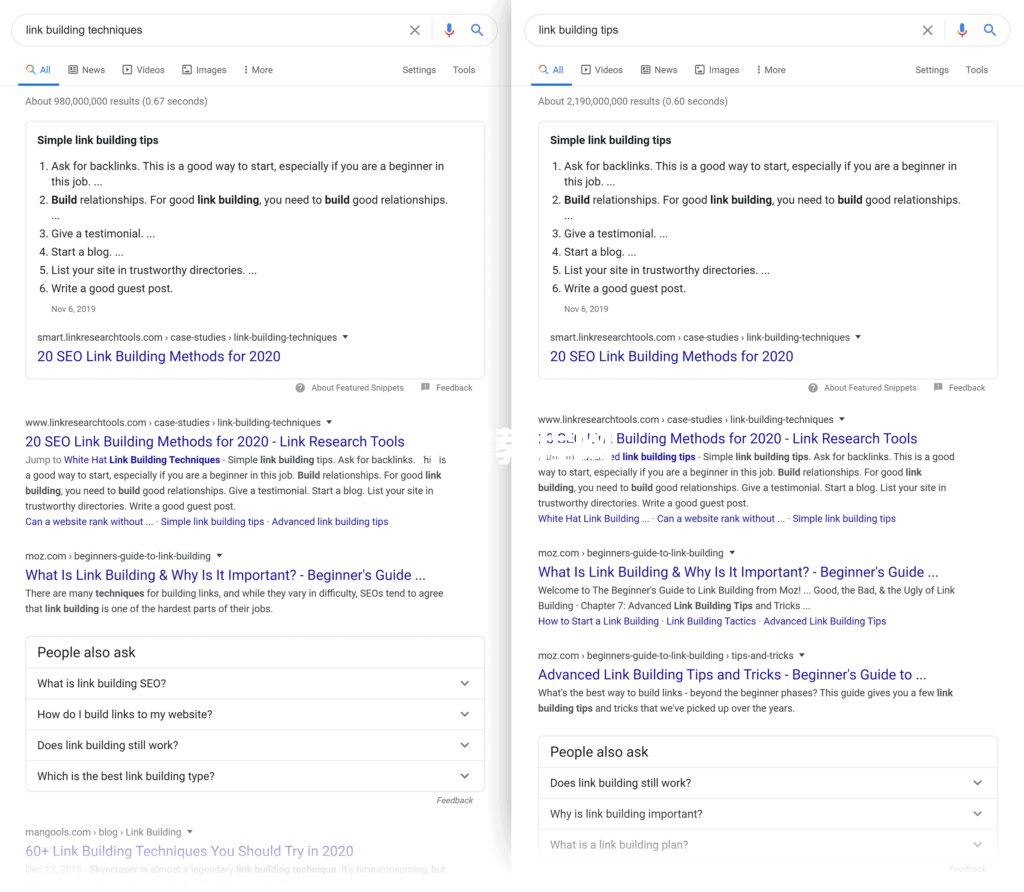 链接构建技巧vs链接构建技术serp