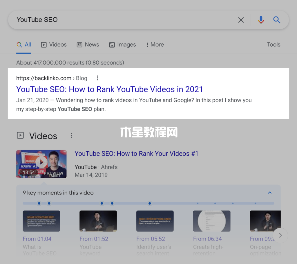 youtube seo关键词谷歌搜索结果