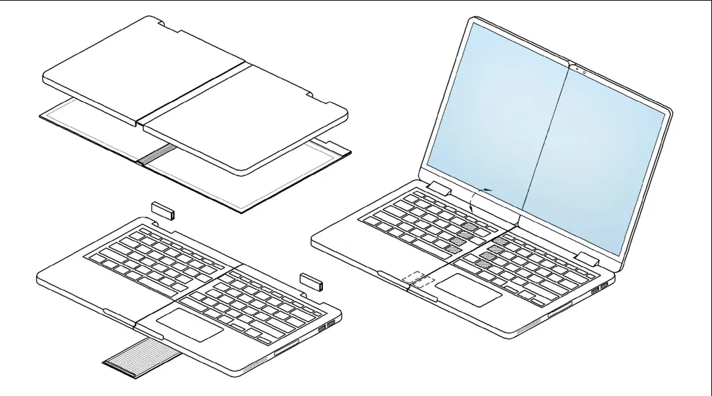 三星折叠屏笔记本专利曝光 键盘屏幕可分别对折(图2)