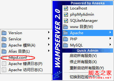 修改wamp的apache默认端口80为8088以及www目录