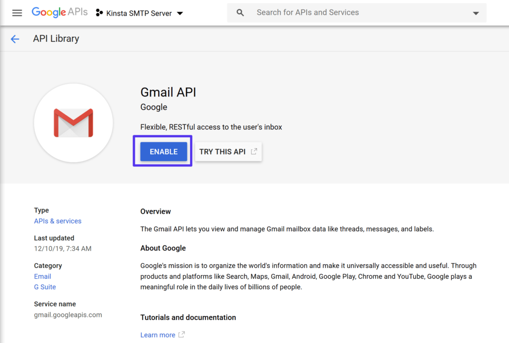 启用Gmail API