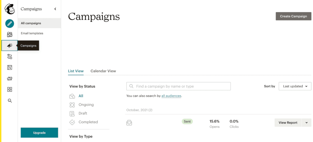 Mailchimp中的“Campaigns”按钮