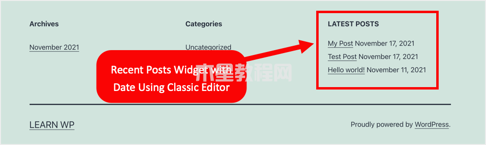 使用经典编辑器的带有日期的最近文章小工具